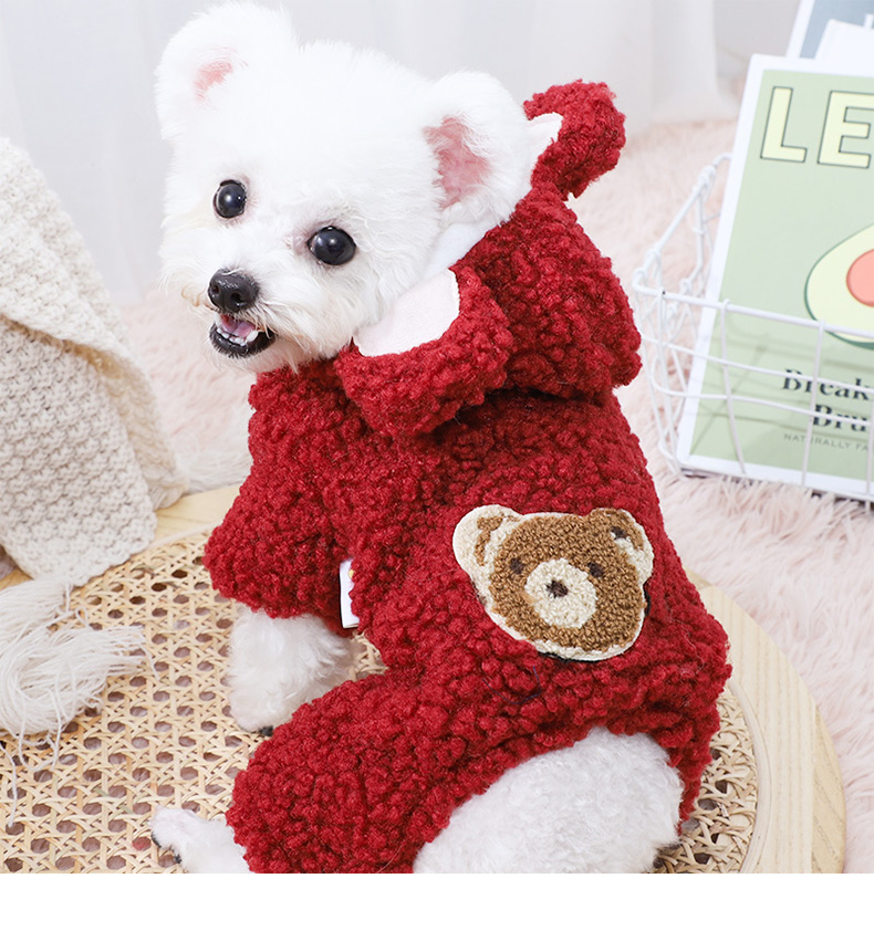 犬服 もこもこ素材の可愛い耳付きくま型パーカー