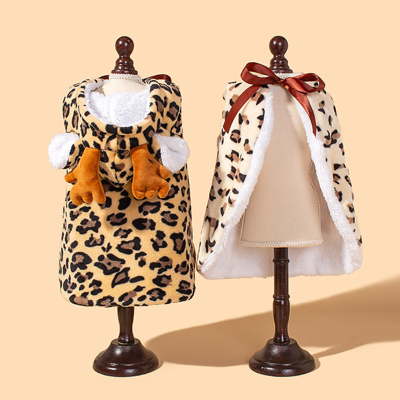 犬服 豹柄フード付きもこもこボアアウター