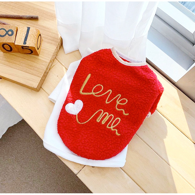 犬服 ハート刺繍もこもこ切替袖付きシャツ