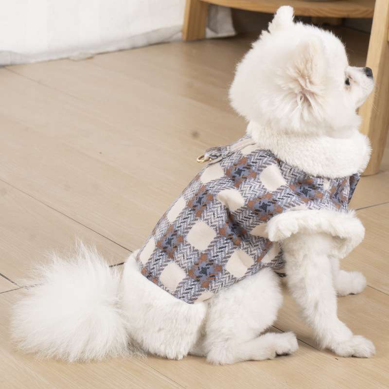 犬服 もこもこチェック柄ベスト