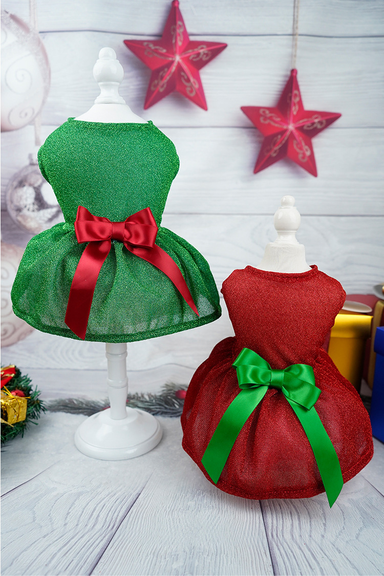 犬服 きらきら聖夜のリボン付き犬用お祝いドレス