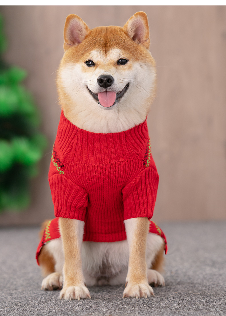 犬服 雪の結晶と駿鹿の顔柄冬季暖かニット犬服