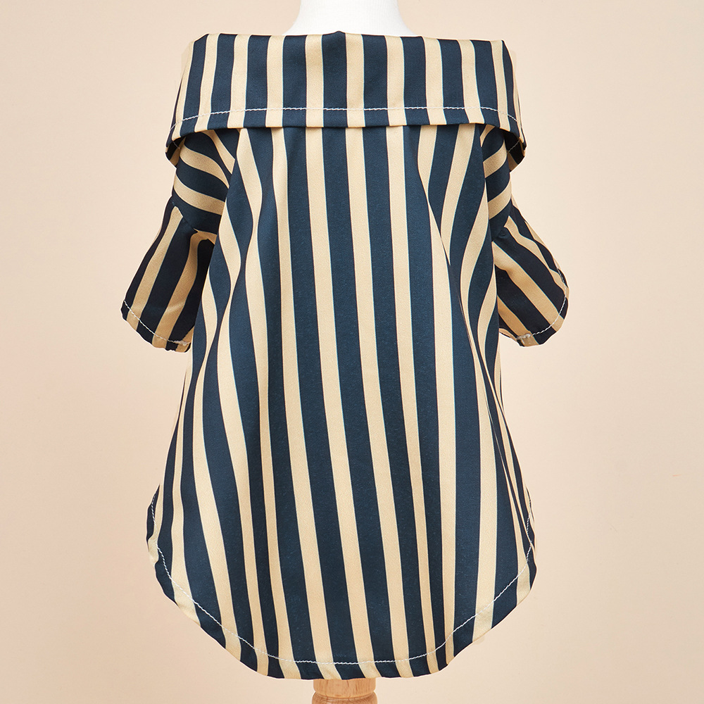 犬服 縦縞模様の襟付き半袖シャツ風犬服