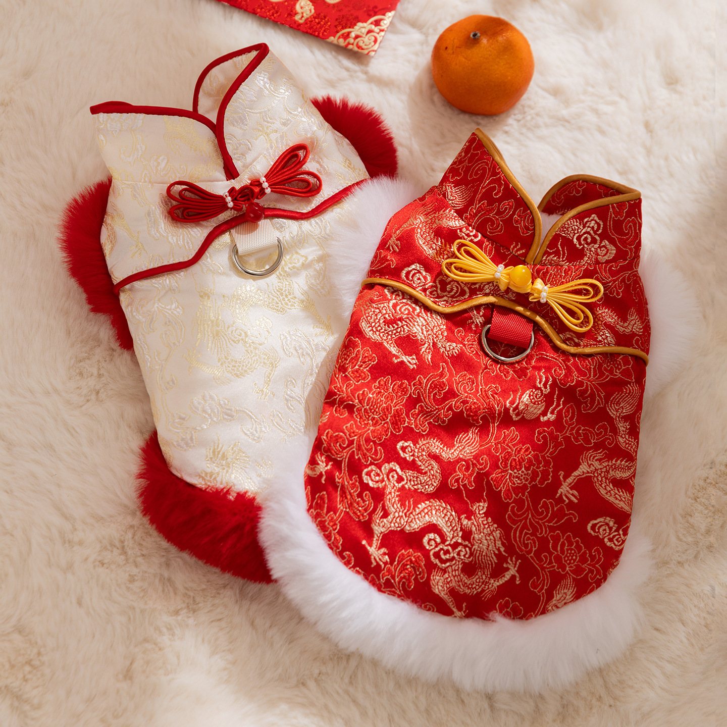 犬服 龍鳳吉祥柄の華やか晴れ着風ワンピース