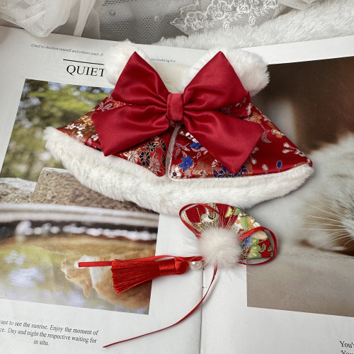 犬服 華やか和柄もこもこフード付き犬用アウター