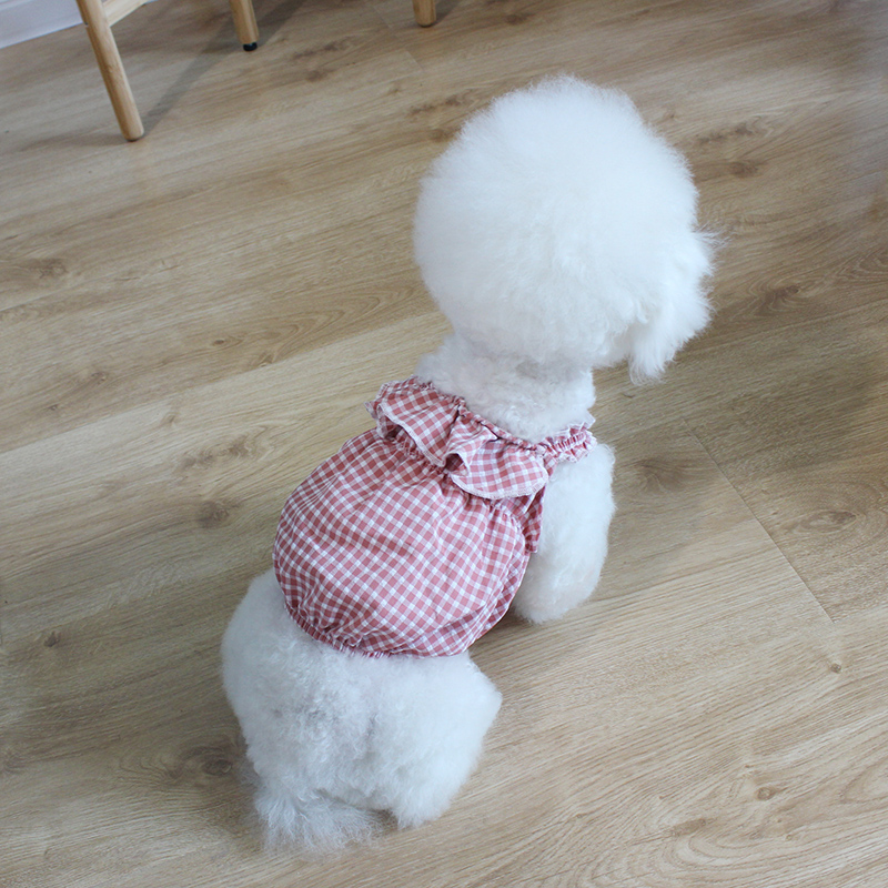 犬服 ふんわりフリル格子柄ワンピース