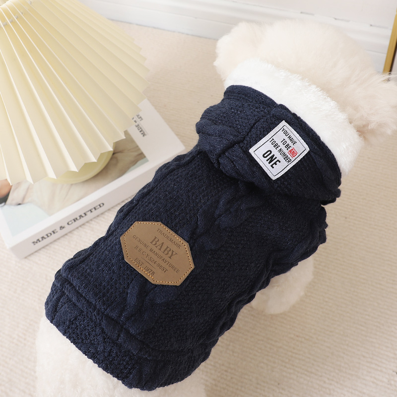 犬服 ふわふわ裏地付きケーブル編みニット犬用セーター