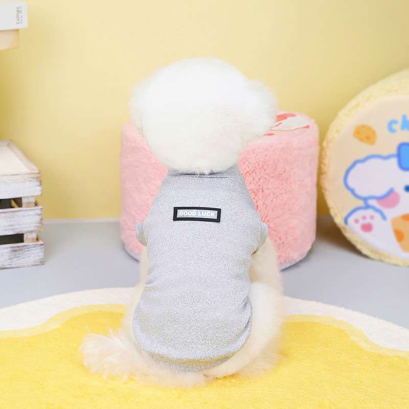 犬服  もこもこペット用Tシャツ シンプル背中ロゴ