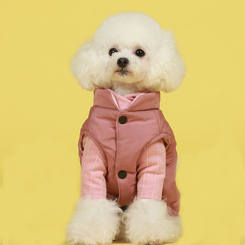 犬服 配色切替袖付き防寒ダウンベスト