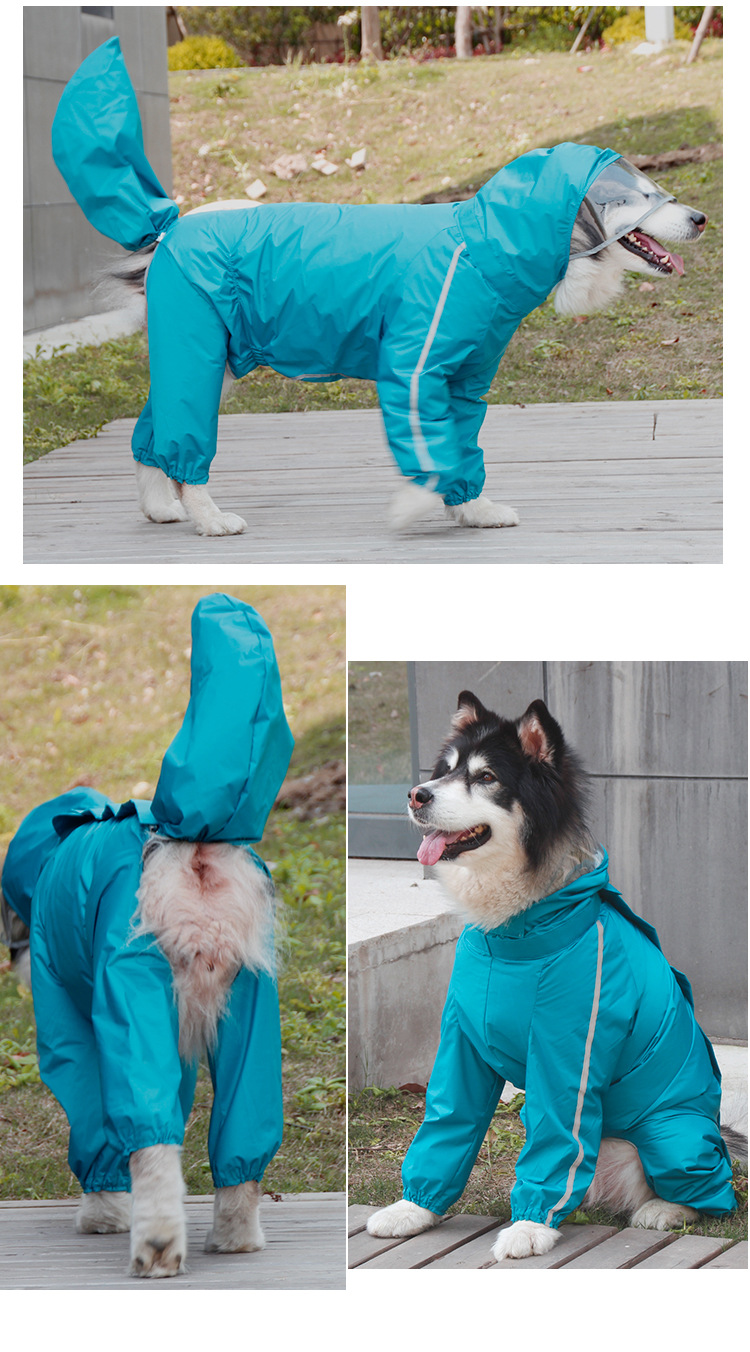 犬服 大型犬用四足フルカバーフード付きレインコート