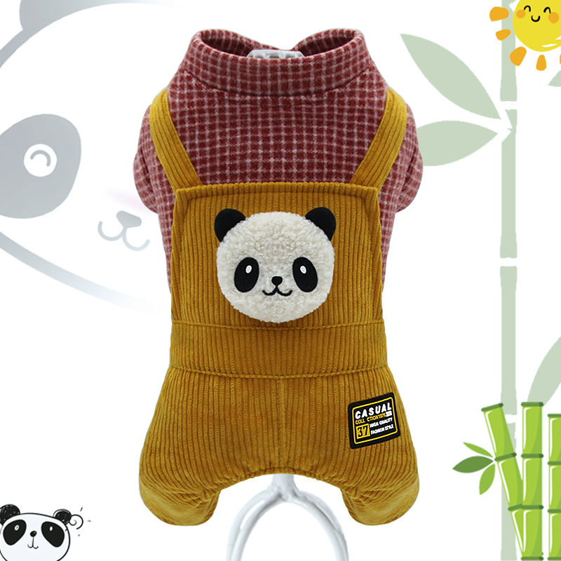 犬服 ぱんだ刺繍のコーデュロイ切替つなぎ