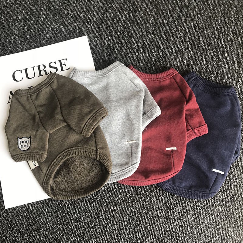 犬服 シンプルワンポイント刺繍入り長袖犬服ティーシャツ