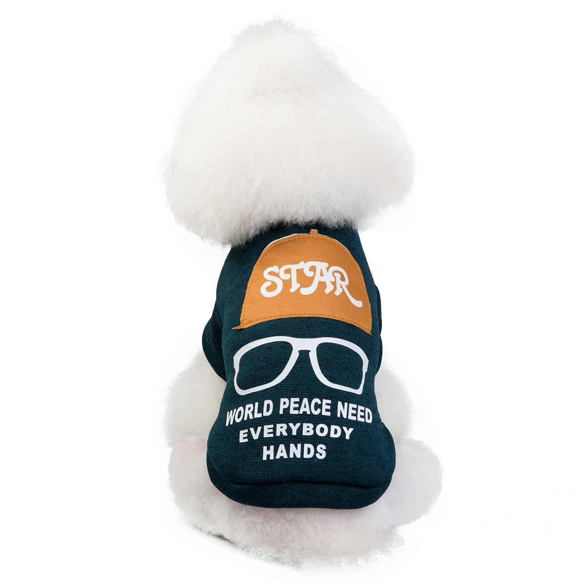 犬服 眼鏡とキャップ柄のカジュアルメッセージトレーナー