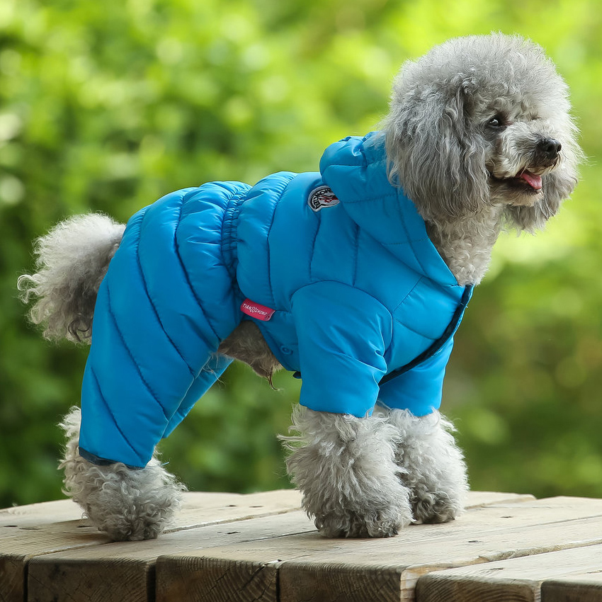 犬服 ファー付きフード四つ足つなぎダウンジャケット