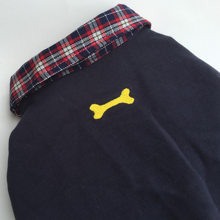 犬服 チェック柄襟付き胸ポケット装飾犬用シャツ