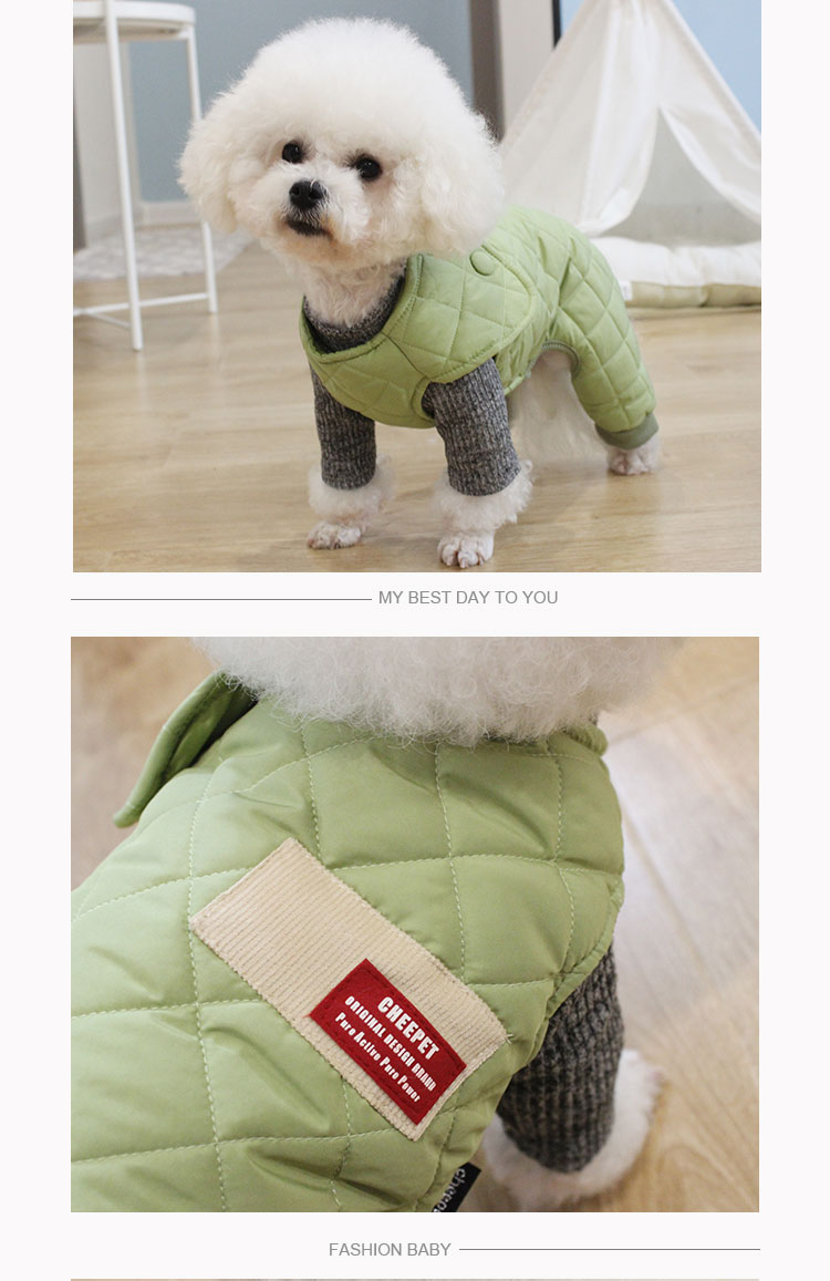 キルティング切替ニット袖付き四足犬服