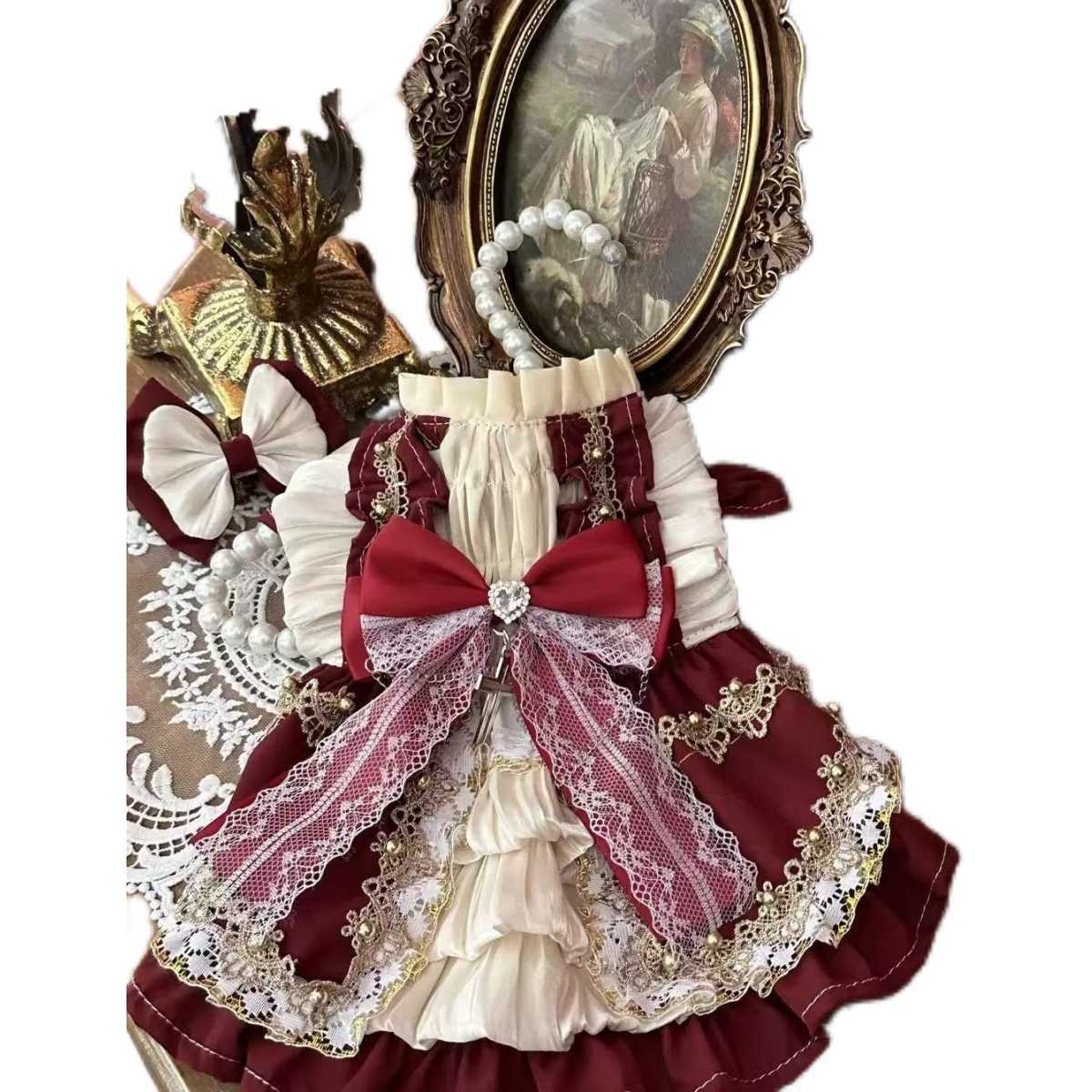 犬服 宝石リボン付き姫様風多段フリル犬用ドレス