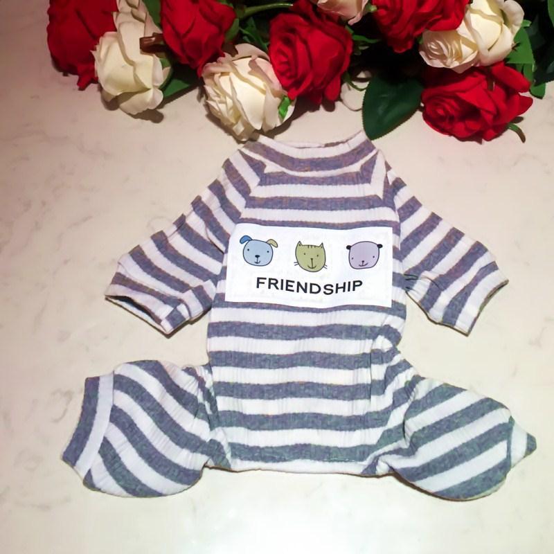 犬服 仲良し動物刺繍入りボーダー柄トレーナー
