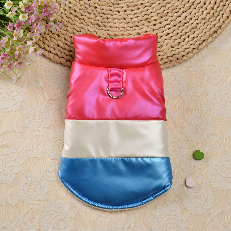 犬服 配色デザイン光沢ダウンベスト