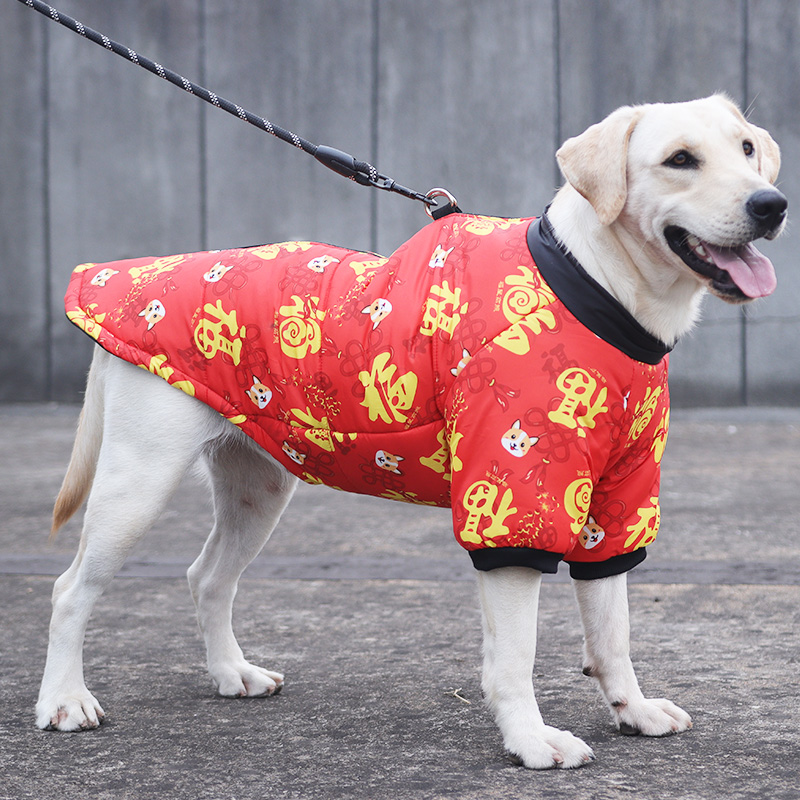 犬服 大型犬用縁起物柄中綿入り防寒ジャケット