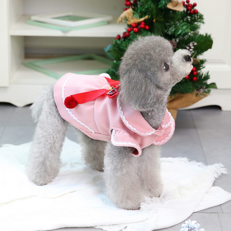 犬服 聖夜のお祝い襟付きリボンワンピース