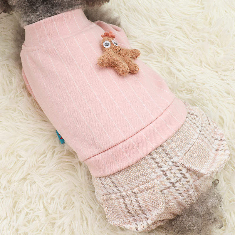 犬服 くまのぬいぐるみ付きレース重ね着風トップス