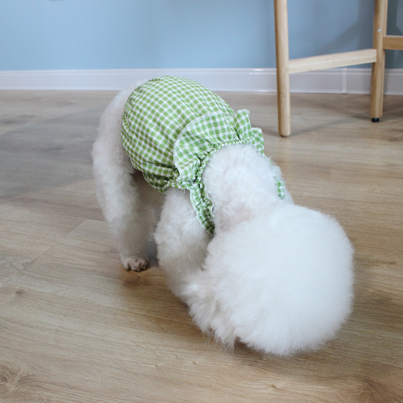 犬服 ふんわりフリル格子柄ワンピース