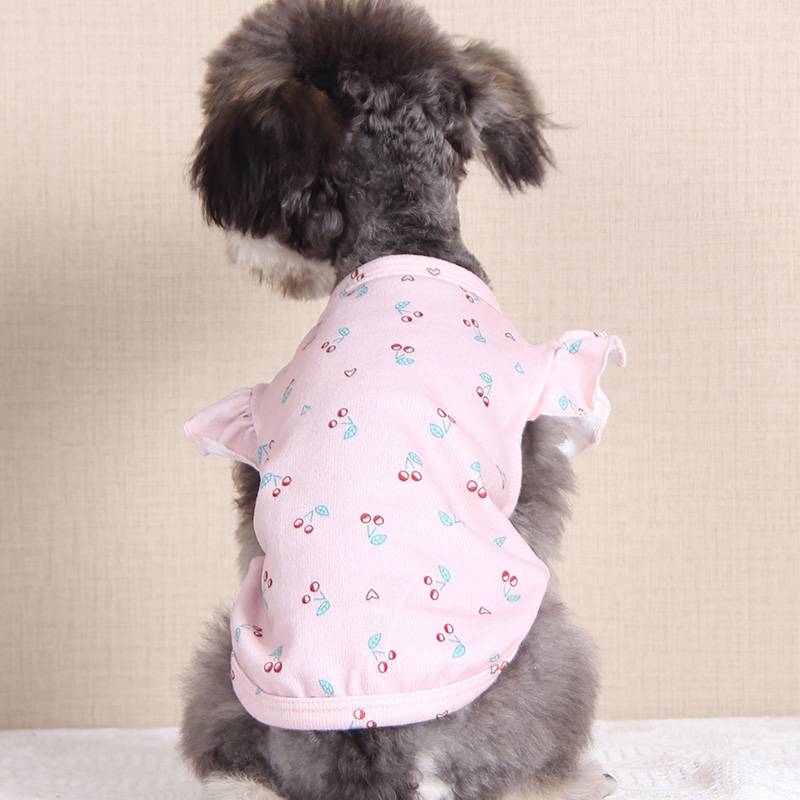 犬服 さくらんぼとハート柄フリル袖犬服