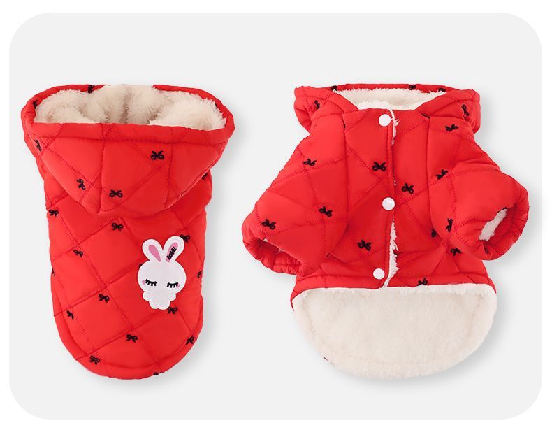 犬服 うさぎワッペン付きキルティング中綿パーカー