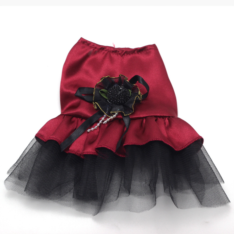 犬服 華やかお花飾り付きチュールスカート犬用ドレス