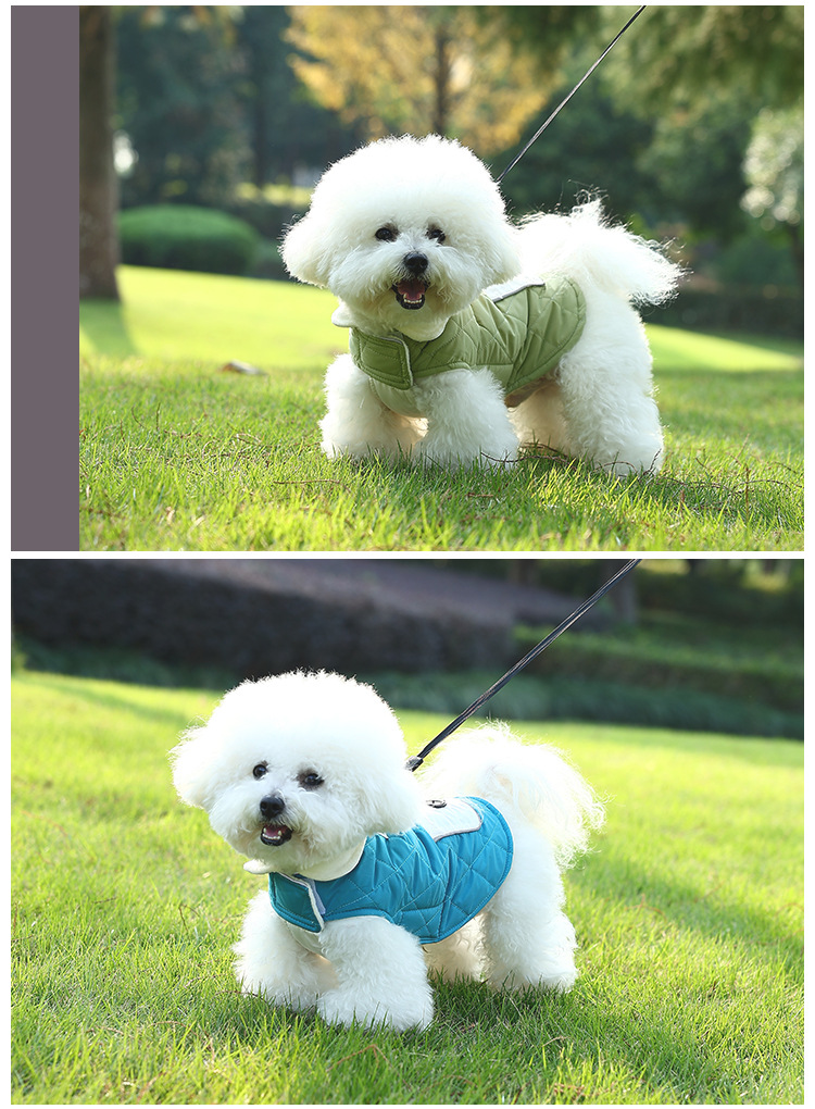 犬服 キルティングステッチ袖付き軽量ダウンベスト