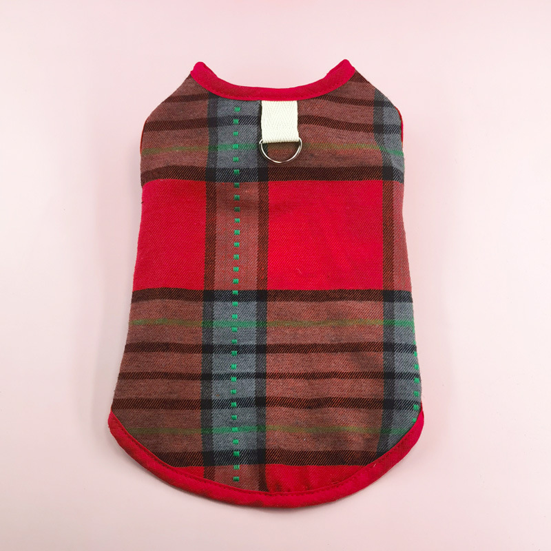 犬服 クラシックチェック柄トレーナー背中リング付き