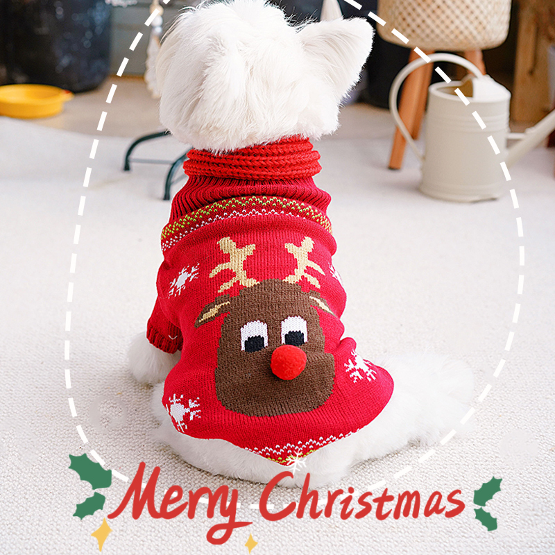 犬服 トナカイ刺繍入り冬のニットセーター