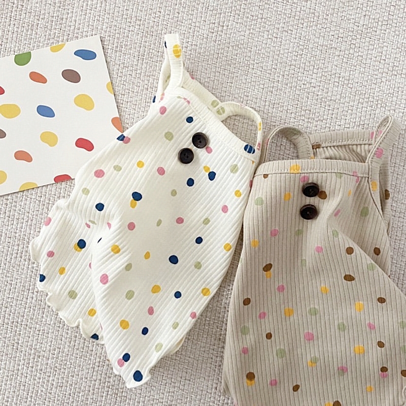 犬服 カラフル水玉もよう ワッフル素材Tシャツ