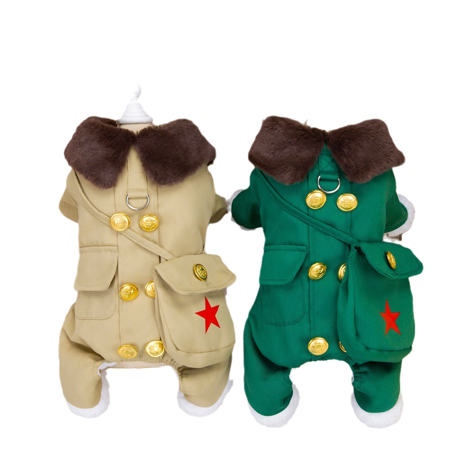 犬服 星刺繍入りダブルボタン襟付き四足犬服コート