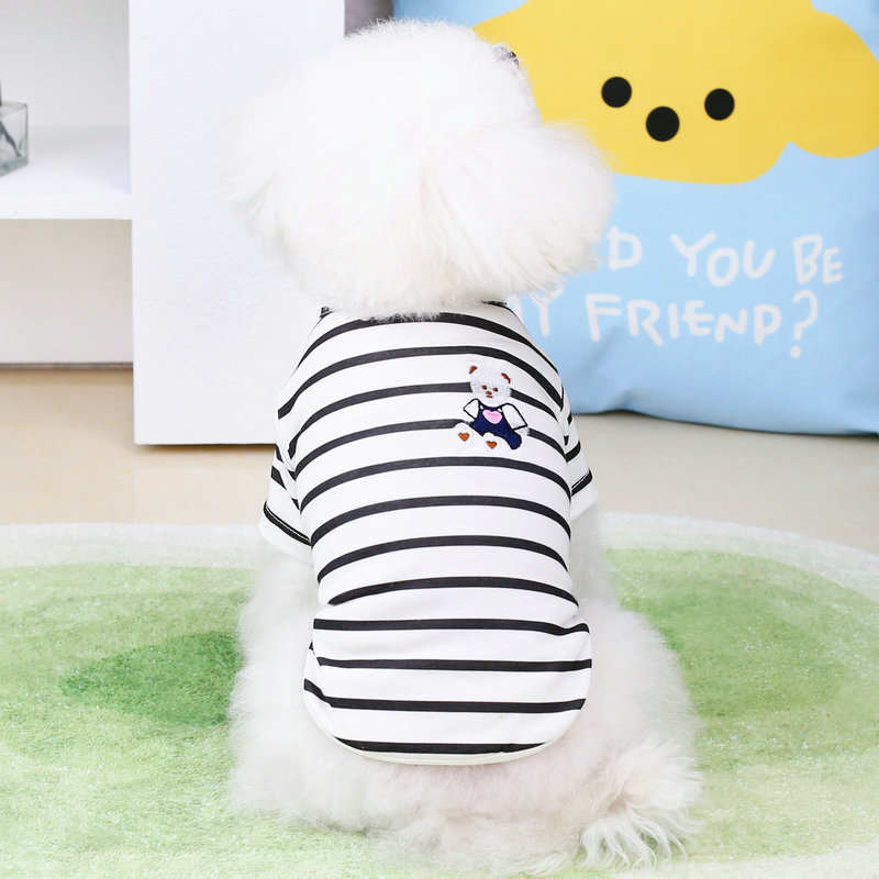 犬服 くまさん刺繍ボーダーシャツ