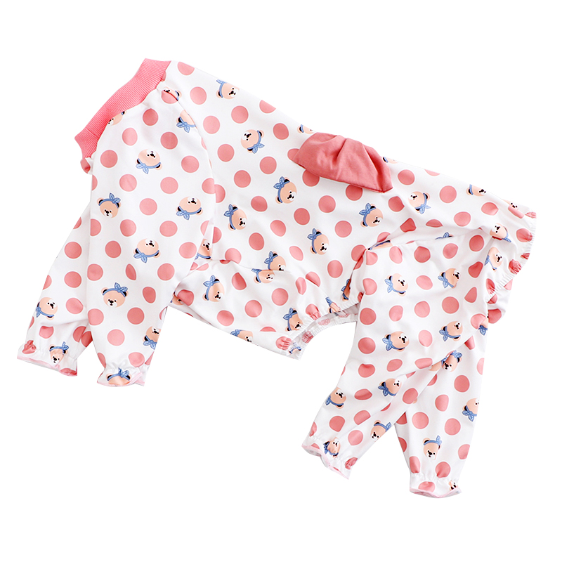 犬服 くまさんとリボンの水玉模様つなぎ型トレーナー