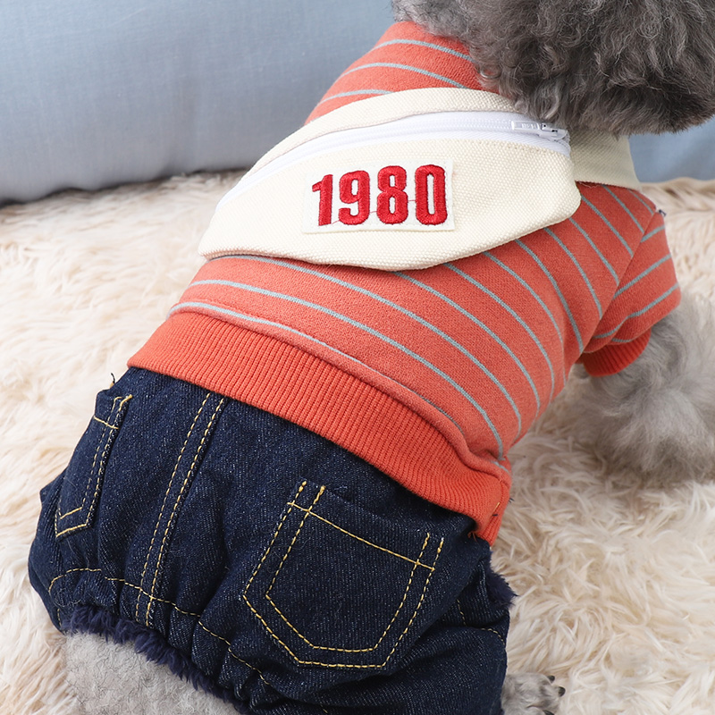 犬服 復刻風数字刺繍入り重ね着風長袖犬服