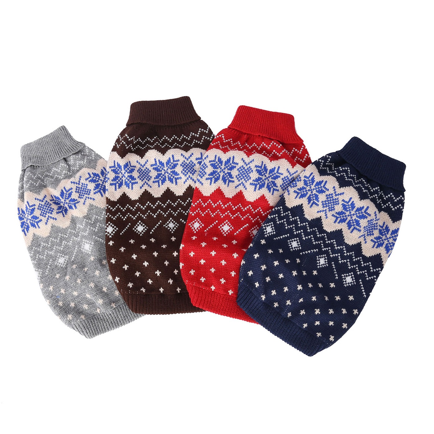 犬服 雪の結晶柄タートルネックニットトレーナー