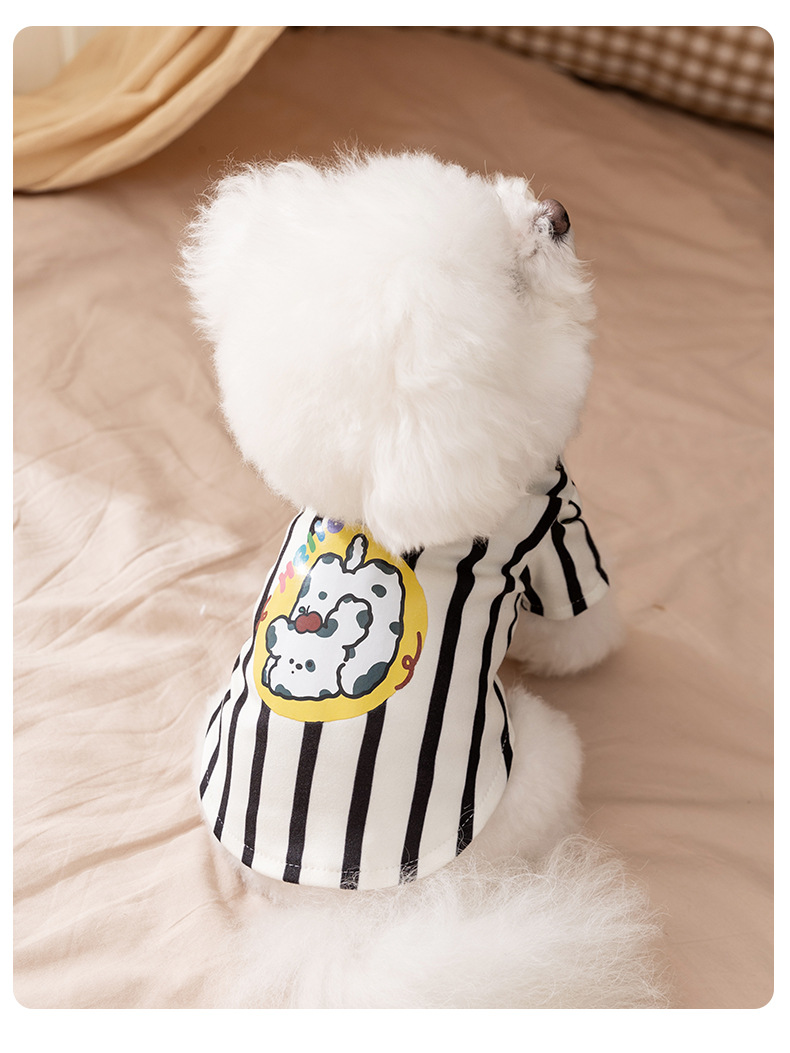 犬服 虹色ストライプ柄子犬プリント裏毛トレーナー