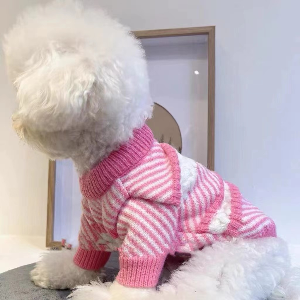 犬服 愛犬のための横縞柄タートルネックニットセーター