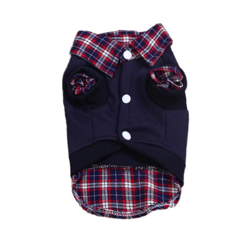 犬服 チェック柄襟付き胸ポケット装飾犬用シャツ