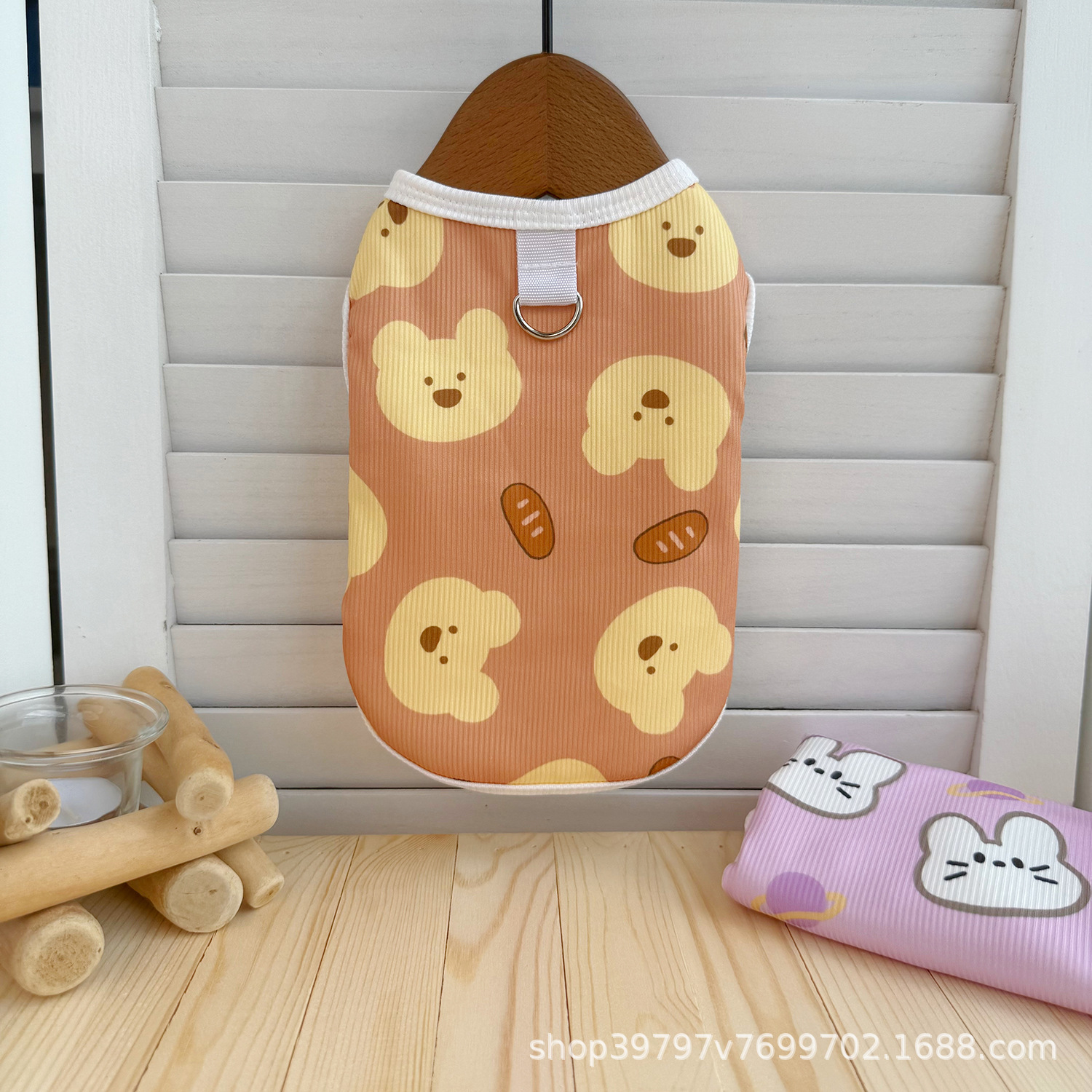 犬服 可愛い動物とパン柄のリブニットトレーナー