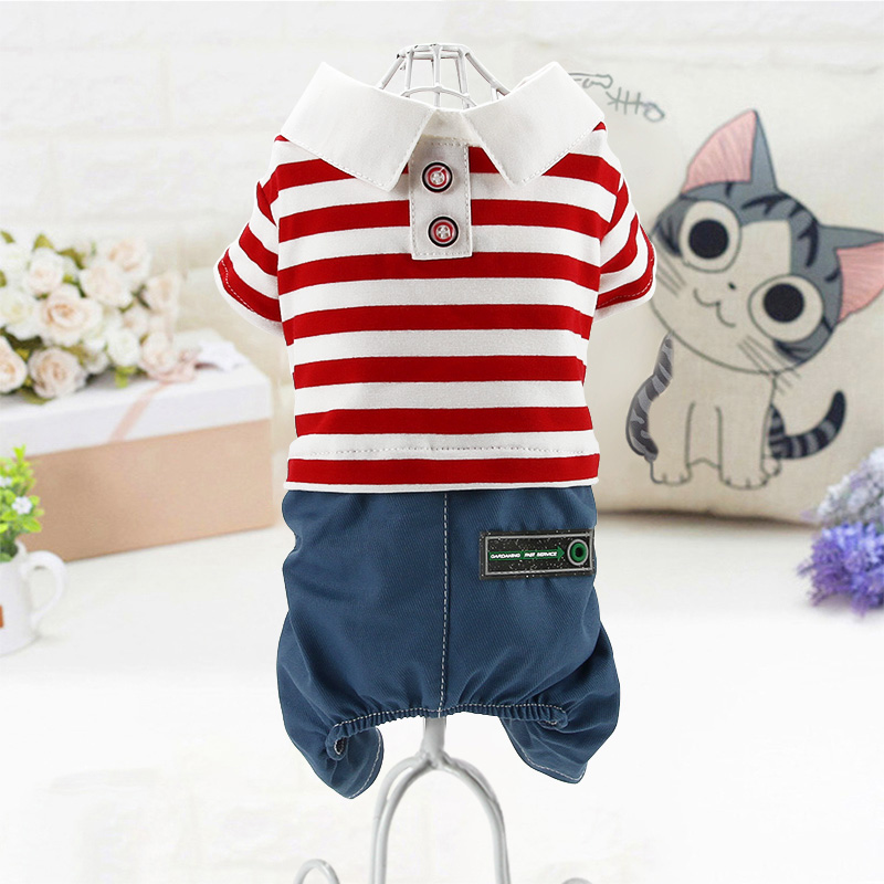 マリンボーダー襟付きつなぎ風犬服