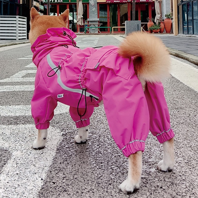 犬服 反射テープ付き四足つなぎ防水犬服レインコート