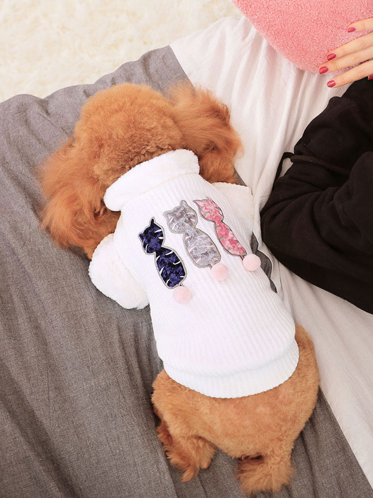 犬服 ねこ三兄弟刺繍もこもこトレーナー