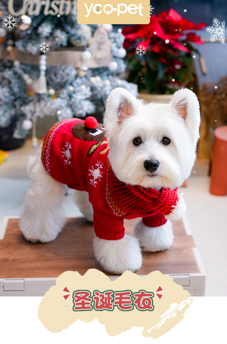 犬服 雪だるま刺繍入り冬のあったかニット犬服