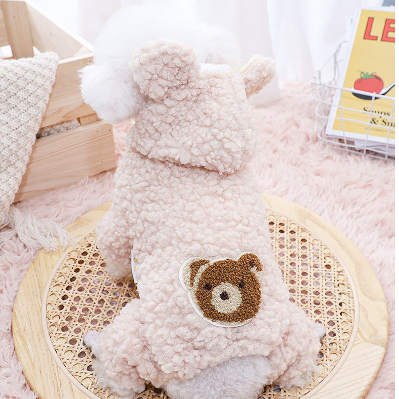 犬服 もこもこ素材の可愛い耳付きくま型パーカー