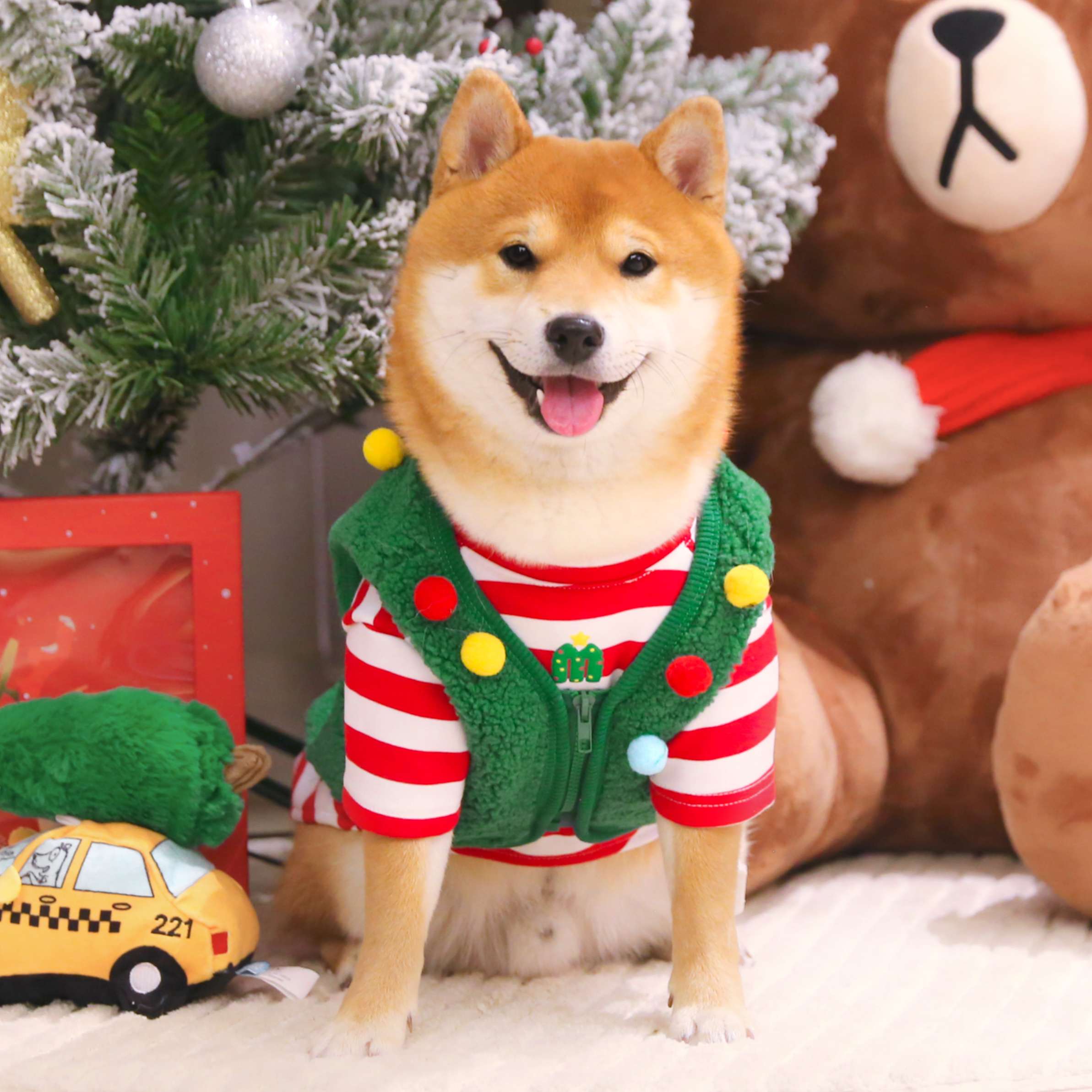 ×犬服 クリスマス柄もこもこベスト