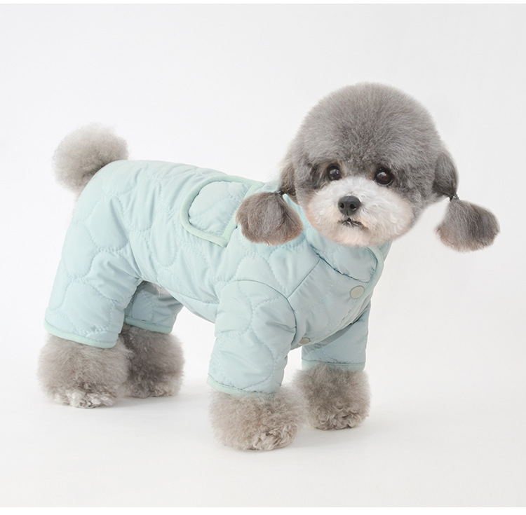 犬服 キルティング中綿入り四足つなぎ防寒服